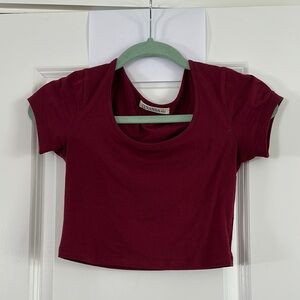 Burgundy Short Sleeve Crop Top